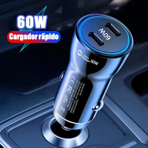 Chargeur rapide de voiture 60W PD pour appareils intelligents Type-C 2 ports avec câble de 1 m compatible avec iPhone/<span class=keywords><strong>Samsung</strong></span>/Android, charge rapide des smartphones - Product Image 2