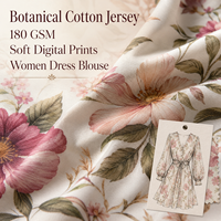 Tissu en maille 100 % coton imprimé floral botanique, matière douce pour vêtements féminins, fournisseur en gros pour boutiques de marques