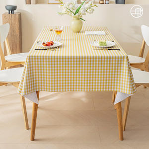 SkCheckered PVC <b>Tablecloth</b> Rectangle Geometric Pattern <b>Waterproof</b> Home Use Washable Dining Table Cover - Product Image 4