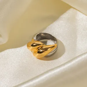 Chunky Jewelry 18K Gold Plattiert Silber Farbe Edelstahl Croissant Beulen Schraube Fingerringe für Mädchen