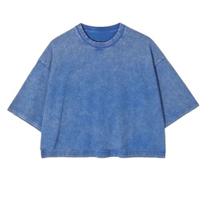 Magliette corte in cotone 100% oversize Casual da <span class=keywords><strong>donna</strong></span> magliette a maniche corte in tinta unita in pietra <span class=keywords><strong>nera</strong></span> lavata Top corto Top - Product Image 4