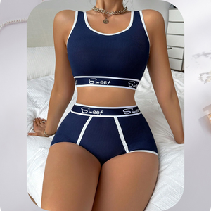 2ピースセットレディースランジェリーソリッドコットンスポーツブラセットプッシュアップブラ & 下着シームレスコンフォートレディースボクサーブリーフ日常生活 - Product Image 4
