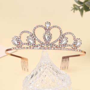 Coloré coeur diadème strass couronne coiffure reine des coeurs couronne d'or pour les fêtes de mariage saint valentin fête des mères - Product Image 3