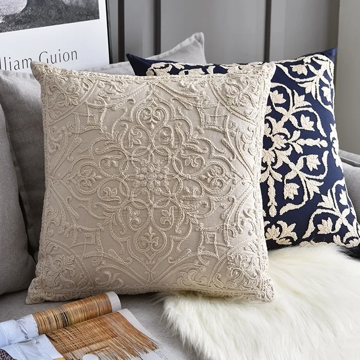 Wholesale Boho Decor Moroccan Pillow Embroidered Tufted Cushion Cover with Zipper Closure Cotton Sofa Pillow case for Hotel Use