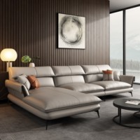 Sofá de Cuero Moderno en Forma de L, Sofá de Esquina para Sala de Estar, Sofá de Cuero Italiano de Lujo Azul, Sofá Seccional en Forma de L