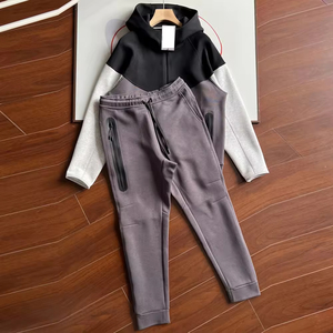 Jaket dan celana pria Logo kustom mode 2025 setelan olahraga pria warna sambungan katun bulu domba untuk Jogging - Product Image 5