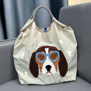 Bolso de compras de poliéster portátil informal para mujer <span class=keywords><strong>con</strong></span> lindo juguete para perros, bolso de toalla de hombro bordado <span class=keywords><strong>con</strong></span> animales a la moda, diseño Simple - Product Image 4