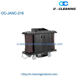 Carro de limpieza de plástico resistente O-Cleaning, carro de mano de utilidad de <span class=keywords><strong>conserje</strong></span> rodante, carro de servicio de limpieza de habitación de hotel con bolsa - Product Image 4