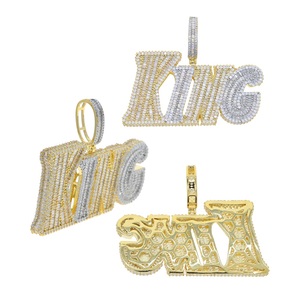 Moda Hip Hop gioielli alla moda Rock Punk argento oro due pietre placcato rettangolo 5A Cubic Zirconia cendente lettera <span class=keywords><strong>re</strong></span> - Product Image 4
