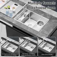 MOSHE Évier de cuisine simple en acier inoxydable 304, fait main, avec égouttoir frontal, robinet extractible et relevable, et lave-tasses, doté de technologie Nano intelligente