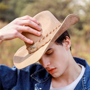 Nouveaux chapeaux de cowboy pour femmes et hommes, chapeau de cowboy occidental en cuir PU, sombrero homme, casquettes <span class=keywords><strong>jazz</strong></span> - Product Image 4
