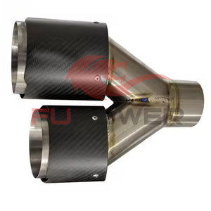 Doble fibra de carbono + titanio negro Universal Auto <span class=keywords><strong>Akrapovic</strong></span> Punta de escape <span class=keywords><strong>Tubo</strong></span> de doble extremo para BMW BENZ VW Golf TOYOTA - Product Image 5