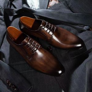 Scarpe Eleganti <span class=keywords><strong>da</strong></span> <span class=keywords><strong>Uomo</strong></span> in Pelle di Lusso con Suola Effetto Legno, Allacciate, Traspiranti, per Ufficio e Cerimonie - Product Image 4