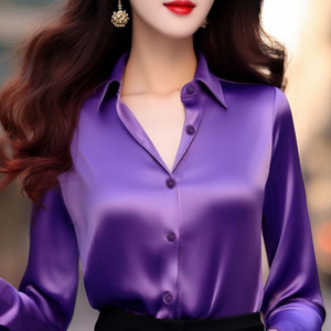 Kemeja Satin 2025 untuk wanita, kemeja lengan panjang berat, blus atasan tekstur kelas atas Eropa dan Amerika - Product Image 3