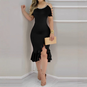 <span class=keywords><strong>Robe</strong></span> moulante <span class=keywords><strong>d</strong></span>'été à volants et fente, ornée de perles, pour femme - Product Image 3