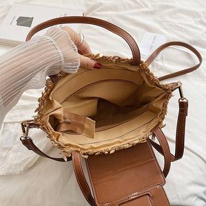 Bolso Semicircular portátil de fábrica, bolsa de mano semiredonda <span class=keywords><strong>Bali</strong></span>, de paja con cuerda de papel - Product Image 4