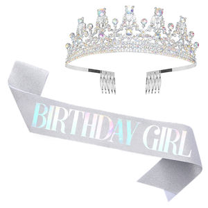 誕生日の女王様用サッシュとティアラ、女性用クリスタルティアラとサッシュキット、女の子用ラインストーンクラウン（コーム付き）、グリッターヘアアクセサリー - Product Image 5