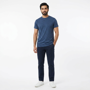 T-shirt bleu uni à col rond pour homme, grande taille, décontracté, en coton respirant, manches courtes, coupe classique, style urbain - Product Image 1