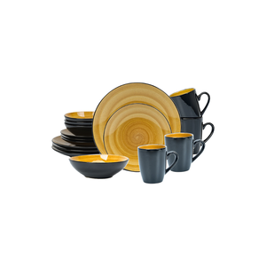 16pc Handpainted Classic Sonoma Yellow Stoneware Ceramic Dish Plate Cereal Salad Bowls <b>Coffee</b> Mugs Dinnerware Sets for 4 - Product Image 1