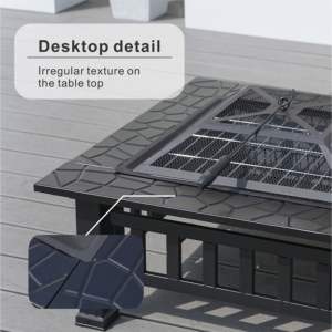 Mesa de Fogata Db de Acero para Exteriores, con Quemador de Leña, Independiente, con Recubrimiento en Polvo Negro Gris D0100H50UTP - Product Image 3