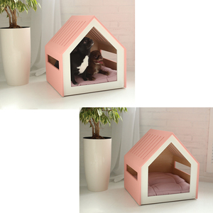 Tempat tidur rumah anjing terbuka kayu merah muda dalam ruangan kandang hewan rumah anjing kucing anjing kayu rumah hewan peliharaan dalam ruangan - Product Image 6