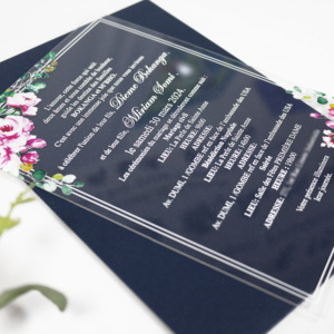 Nhà Máy Giá lãng mạn UV in hoa rõ ràng Acrylic Thiệp mời với lá vàng cạnh phong bì - Product Image 2