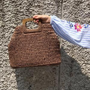 Vintage Paper Straw Crochet Handbags <b>Large</b> Capacity Shopping <b>Beach</b> Tote <b>Bag</b> Women Lady Summer Casual Dress <b>Bag</b> With Wood Handle - Product Image 2