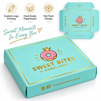 Boîte à pâtisserie en carton alimentaire avec impression de logo personnalisé, bordure dorée, pour donuts, pâtisseries, desserts, café, vente au détail, à emporter