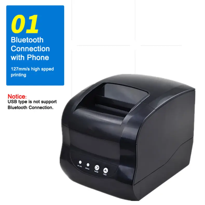 El mejor precio de fábrica Xprinter 365B Dos en uno USB Bluetooth Recibo de 3 pulgadas Impresora de etiquetas adhesivas térmicas para impresión de boletos de etiquetas