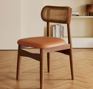 Sedia in Legno Massello Stile Nordico con Schienale Intrecciato in Rattan, Design Retrò, Moderna e Semplice per Hotel, Sala da Pranzo e Cucina - Product Image 4