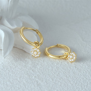 CANNER 18K Gold Plated <b>Hoop</b> Flower Earrings S925 <b>Silver</b> Dangle CZ Lotus Flower Drop Earring for Women Jewelry Wholesale - Product Image 2