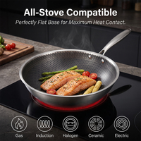 Wok en acier inoxydable hybride à 3 couches avec couvercle, antiadhésif, compatible induction, sans PFOA, pour toutes les plaques de cuisson
