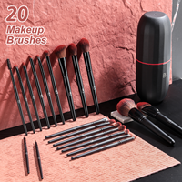 Kits de pinceaux de maquillage de haute qualité BS-MALL, 20 pièces, OEM, étiquette privée noire, pinceaux pour le visage, le fond de teint, les fards à paupières, avec porte-pinceaux