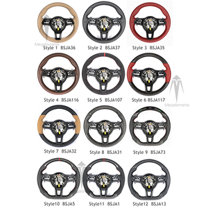 Volante de Cuero y Fibra de Carbono Compatible con <span class=keywords><strong>Porsche</strong></span> Panamera Cayenne Macan 718 911 <span class=keywords><strong>Cayman</strong></span> 918 Taycan Boxster 971 997 958 - Product Image 3