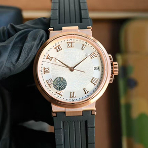 Reloj de Hombre de Alta Gama, Automático, con Fecha, Luminoso, Resistente al Agua, Cristal de Zafiro, Esfera con Patrón de Ondas Plateadas, Correa de Goma Negra - Product Image 1