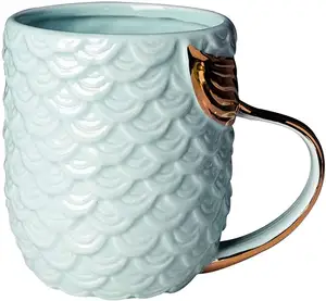 นางเงือกแก้วกาแฟถ้วยเซรามิกที่มีหางนางเงือกจับของขวัญสำหรับผู้หญิงภรรยาแม่ของเธอยายสาวครูเพื่อน
