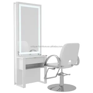 White Color Hair Salon Station Modern Barber Station Booth Design Retail Hair Straightener Display Cabinet For Sale