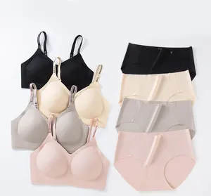 Bra dan lingerie seksi wanita, pakaian dalam bikini pantai warna polos huruf breathable tipis mulus untuk perempuan muda berkualitas tinggi