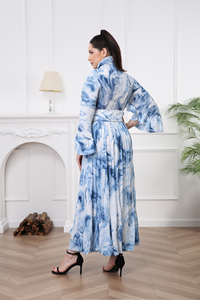 2024 Style chaud automne femmes Vintage imprimé fleuri <span class=keywords><strong>robe</strong></span> respirant écharpe col longue Lotus manches nœud plissé Maxi <span class=keywords><strong>robe</strong></span> - Product Image 6