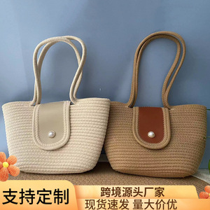 2026 Spring/Summer Woven <b>Bags</b>, <b>Straw</b> <b>Bags</b>, Cotton Rope Handbags, Tote <b>Bags</b>, Magnetic Snap Cotton Rope Beach <b>Bags</b> - Product Image 4