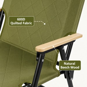 Silla de Camping Plegable Portátil Kemit Acolchada, Tela Oxford de Doble Capa 600D, Marco de Acero al Carbono, Reposabrazos de Haya, 150 kg - Product Image 3