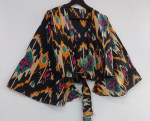 High Quality Elegant Bohemian Floral Printed Cotton Crop <b>Top</b> Bell Sleeves <b>Hippie</b> Wrap Tie Design Fashionable Summer Collarless - Product Image 6