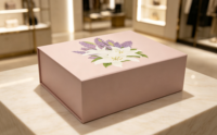 Boîte artisanale en papier rose de luxe classique, logo imprimé offset personnalisé, boîte cadeau rigide magnétique haut de gamme pour vêtements