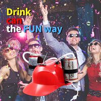 Sombrero de fiesta divertido para adultos, accesorio de pajita de plástico para beber con gorro de manos libres, soporte para latas de cerveza y refrescos, casco para beber de regalo