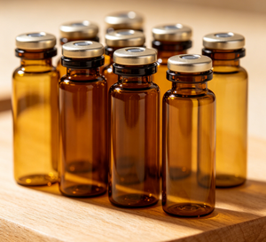 Flacons en verre ambré transparent à double teinte de 5 ml avec bouchons à sertir en alliage or-argent, boîte avec insert en papier kraft pour échantillons de sérum de soin de la peau - Product Image 4