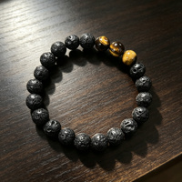 Bracelet artisanal en perles de pierre de lave œil de tigre naturel pour hommes, 8 mm, diffuseur volcanique, énergie de guérison, perles de yoga, bijoux, cadeau