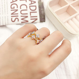 Hot Sale Korean Blue Zirkonia 18 Karat vergoldet verstellbare Blumen ringe - Product Image 3