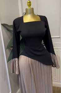 Robe de soirée <span class=keywords><strong>plissée</strong></span> Miyake patchwork de haute qualité pour femme, col carré, manches longues, collection Printemps 2026, promotion exceptionnelle - Product Image 5