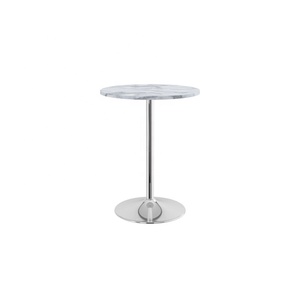 Table de bistrot, café ou bar moderne en gros avec plateau rond en placage de noyer et piétement trompette chromé - Product Image 5