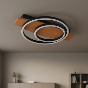 Plafonnier LED rond moderne, design anneau en bois noir, blanc chaud 2700K, culot E27, dimmable pour salon - Product Image 5